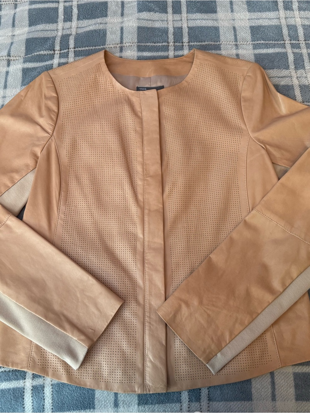 Vince Perforated Leather Jacket - Tan